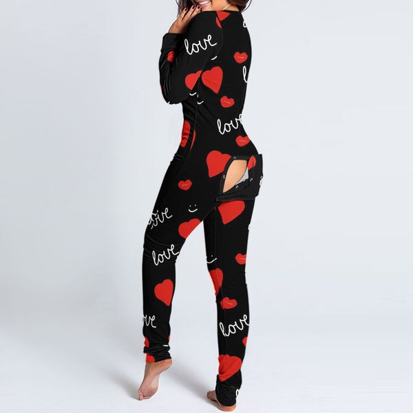 Macacão feminino sexy pijamas button-down macacão adorar impressão de roupas de dormir feminino Funcional abafado adultos PAJAMA CROPOS DE PAJAMA