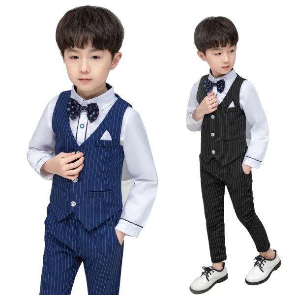 Pantaloni 2022 Strifed Formal Boys Wedding Abita per matrimoni Vestite per bambini Abiti da festa Blu Eleganti costumi scolastici Costumi classici