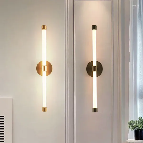 Wandlampenpfosten moderne LED -Leuchten mit schwarzen goldenen Eisenrohren für das obere und untere Wohnzimmer