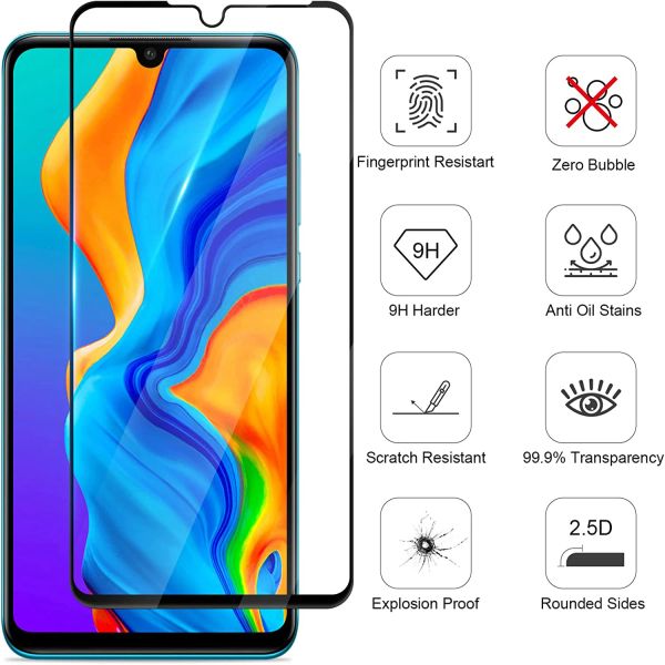 2/4pcs 2x Trattamento di rafforzamento vetro temperato per Huawei p30 lite black black screen protector pellicola di vetro