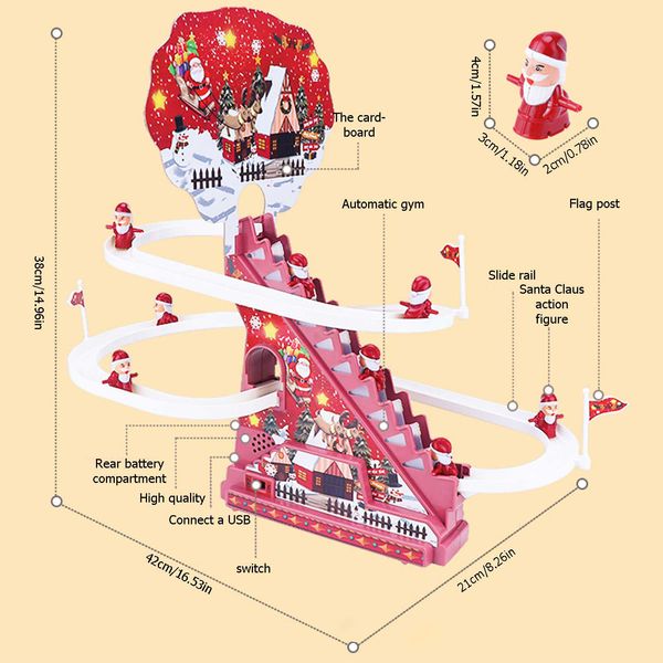 Санта -скалолазание Toys Electric Santas Погоня за гоночной игрой набор Fun Diy Assembly Rail Racing Track Slide Toys For Kids Gifts