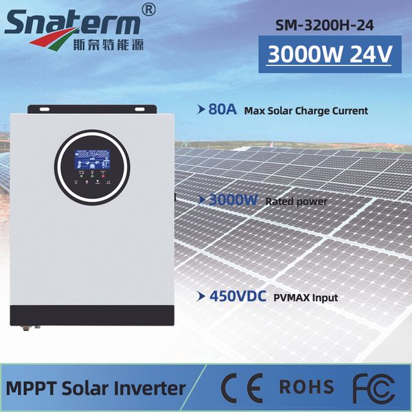 3000W Hibrit Güneş İnvertör Dahili MPPT 80A Güneş Şarj Cihazı 24V Pil Şarj Cihazı 230VAC Çıkışı PV MAX 450VDC Güneş Dönüştürücü