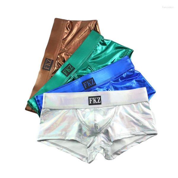 Underpants 4pcs/Lot Men Boxer Shorts Sexy Mash Low Rise PU Leather U Infine Bulge Underwear Gay Party Club Boxer Bikini Cueca