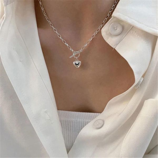 Collane a ciondolo 925 collana in argento sterling per donne alla moda elegante amore lucido vintage ot cuore di design di fibbia feste gioielli all'ingrosso