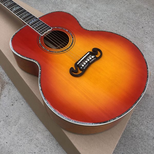 In magazzino nuovo arrivo 43# Acoustic (Electric) J200 Modello di tutta la tastiera/ponte in ebano in legno massiccio, dado osseo/sella SJ200 in Cherry Sunburst 202403