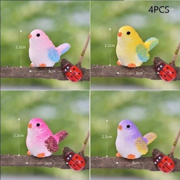 Dekorative Figuren 4pcs süße Cartoon Vogelschmuck Gartenbau Pflanze Tierharzhandwerk Birds Models DIY Hochzeitshausgarten