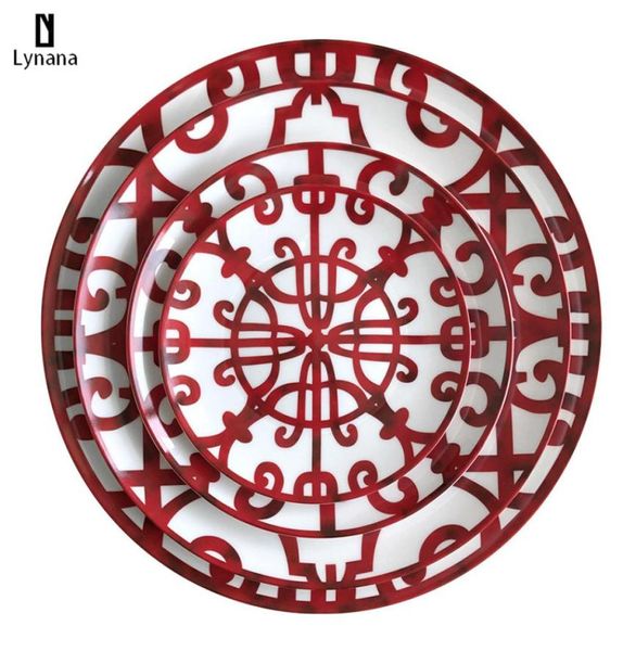 Keramikplatte handbemalte rote Kunst kreatives Rund -Ins -Style -Geschirr H -Dinnerteller Set Ladegerät für Hochzeit Pasta8300083