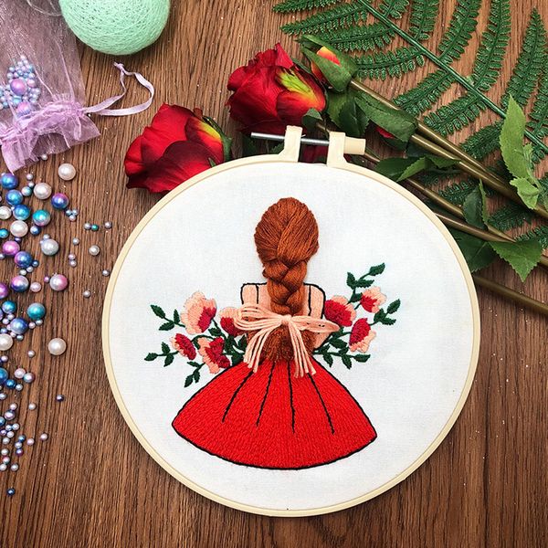 Комплект для вышивки для начинающих DIY комплект Red Citpive Girl Pattern Emlemport Set Hearcraft Hobby и рукоделие Швейное стежок