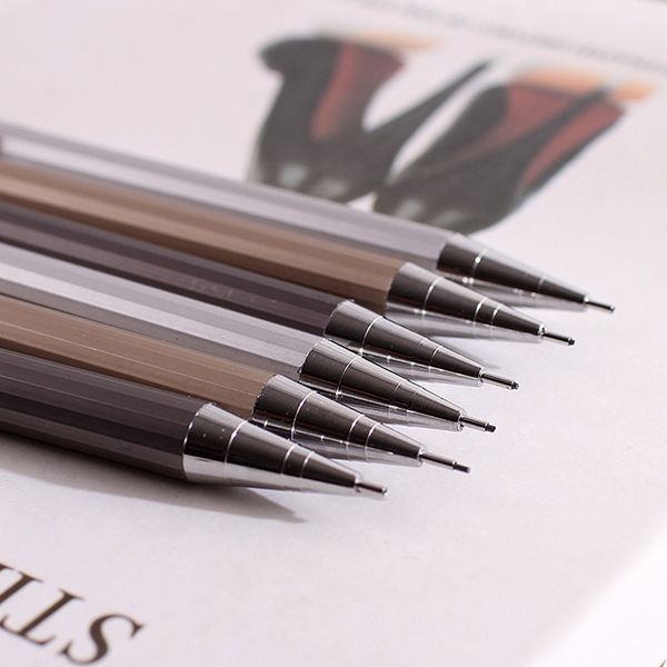 3+2pcs 0,5 mm 0,7 mm Lápis mecânicos de textura de metal simples com lápis de alta qualidade Desenho do aluno e suprimentos para escrever