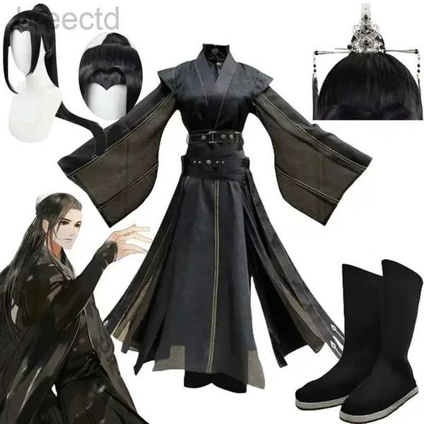 Anime Kostümler Anime Tian Guan Ci Fu He Xuan Cosplay Kostüm Cennet Yetkilileri Kutsama Cosplay Suit Siyah Çin Hanfu Kıyafet Peruk Ayakkabı 240411