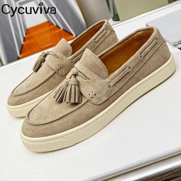 Повседневная обувь 2024 Spring Flat Causant Men Cow Soede Leather Slip на лоферы с бахромой для округлых ног мужских мулов Size46