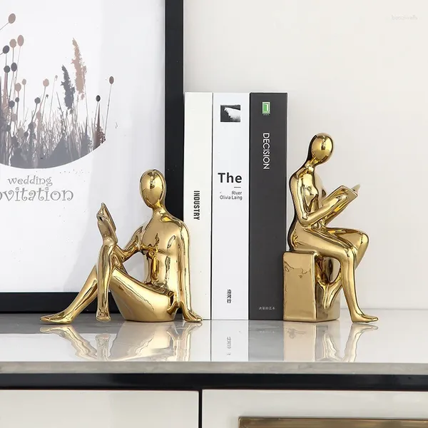 Dekorative Figuren Keramik Dame geformt Statue Buchhalter Buchladen moderne Wohnzimmer Büro Desktop Dekor Bücherregal High-End-Wein