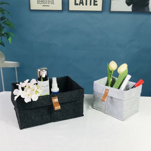 Felt Fabricstorage Box Nordic Desktop Decorar as teclas de jóias exibir bandeja de maquiagem de maquiagem Livros de contêiner Plants Pot Hom