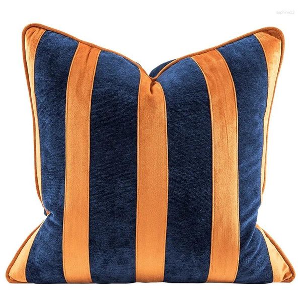 Подушки полосы наволочек синий апельсиновый корпус роскошный бархатный декоративный обложка для дивана Современные гостиные домашние украшения