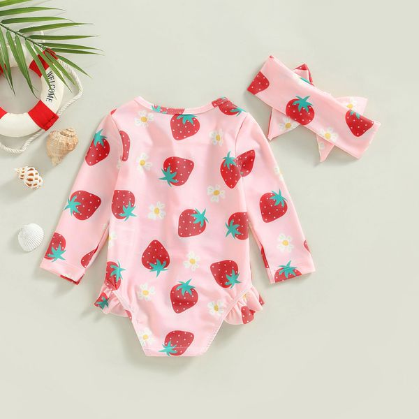 Kleinkind Baby Girl Badeanzüge Erdbeerabdruck Reißverschluss Jumpsuit Badebekleidung und Stirnband Beachbekleidung Badeanzüge 6m-3t