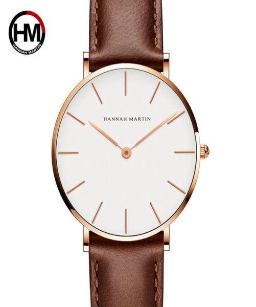 Relogio feminino Hannah Martin Luxury Brand Women Women Women Leather Band Rose Gold Gold Waterspert Senhories Quartz Wristatch Fit DW Style C3108109