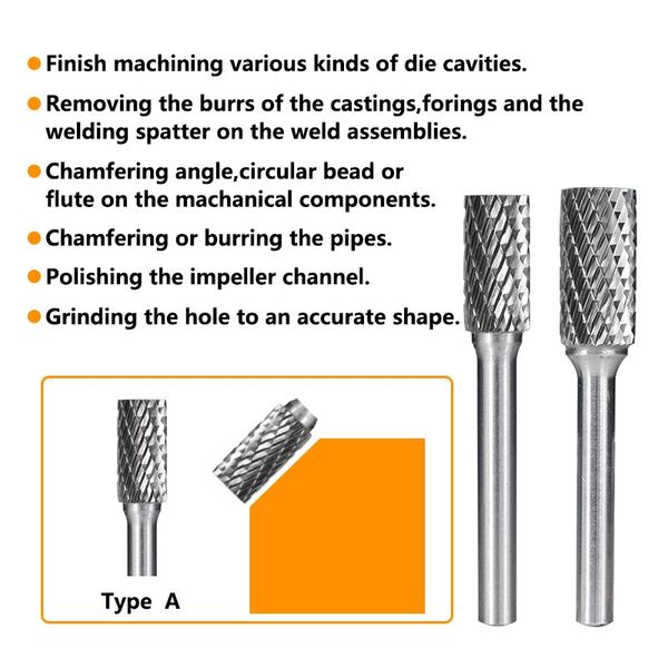 CMCP Metal Çapı için Çift Kesim Döner Dosyalar 12-25.4mm 6mm Şey Tungsten Karbür Bit Rotary Börek Ağaç İşleme Araçları