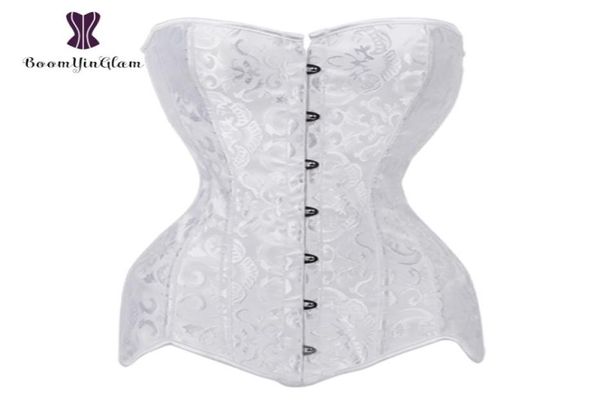 Corpeleto de noiva branco Overbuster Korset Shaper sexy de corpo inteiro XS a 6xl aço espiral desossado Longo Shapewear Corset 942 Y111990233880094