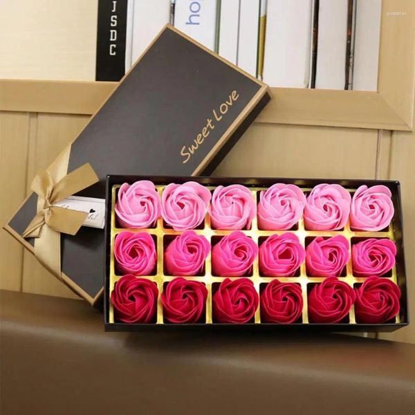 Fiori decorativi 18 pezzi/scatola simulata GRANDE pianta di olio essenziale sapone di fiori piacevole artificiale per San Valentino