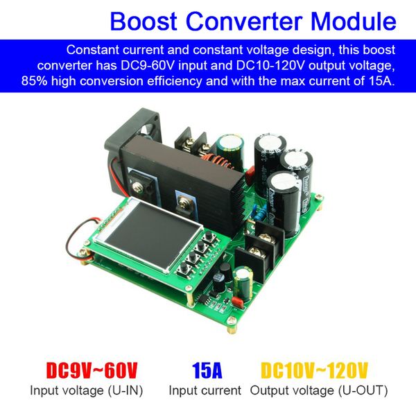 900W 15A BOOST CONVERTOR constante Constante Módulo de tensão constante DC9-60V Input DC10-120V Regulador de transformador de tensão de saída