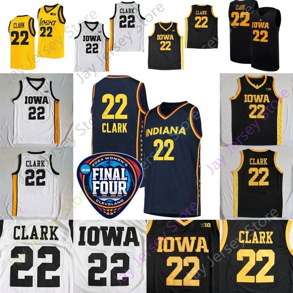 2024 Final Four Camisas Indiana Caitlin Clark 4 Mulheres Basquete College Iowa Hawkeyes 22 Jersey NCAA Preto Amarelo Marinha Branca Juventude All Ed
