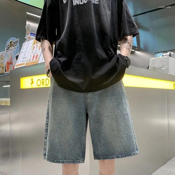 Herren Jeans 2024 Herren Sommer modische Weitbein Baggy Denim Shorts Herren Lockerer loser männlicher knielange Fünf-Punkte-Hosen F21