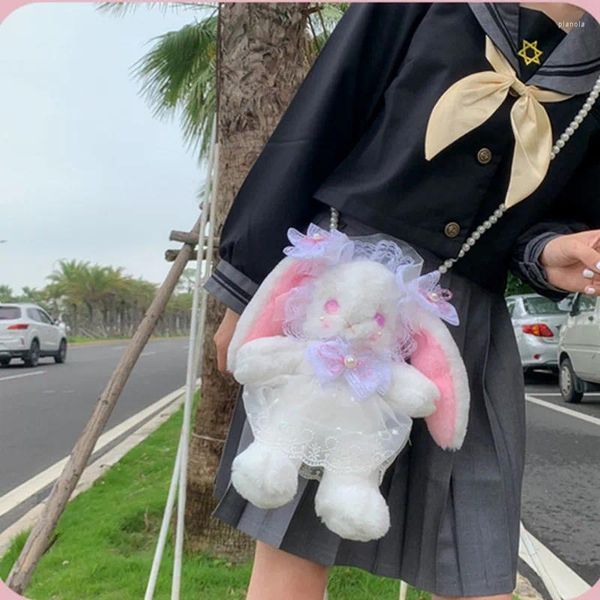 Umhängetaschen japanische Mädchen süße Lolita für Mädchen Cosplay Kawaii Plüsch Spitze Lop Ohrhirn Messenger Tasche Spielzeug Telefon Münze