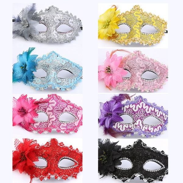 Maschera di costume piuma maschera mascherata per ragazze bambini donne in pizzo carnevale mardi gras maschera ball ball ball bar di Halloween