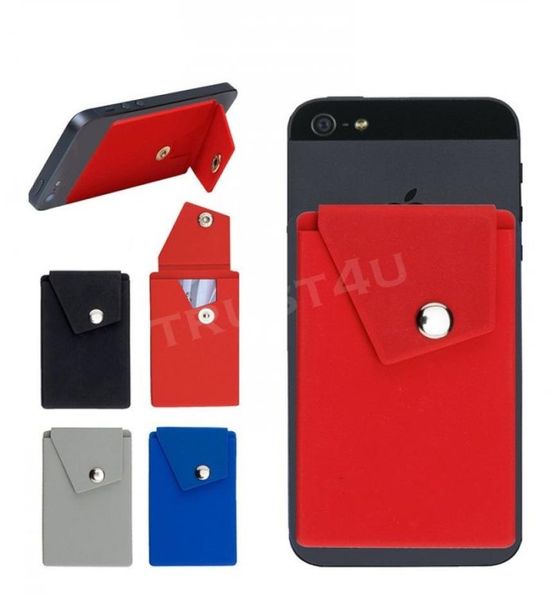 Caixa de carteira de telefone de silicone adesivo com snap pocket pocket back stickon titular de cartão de crédito com stand para iphone samsung aleatório c7046550