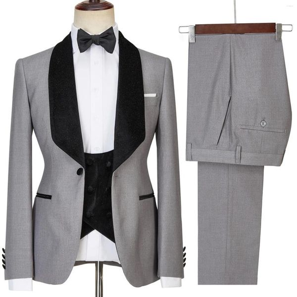 Erkekler Suits Erkekler 2024 Düğün Tailed Klasik Breated 3 parçalı 3 parçalı Set Damat Velvet Parlayan Yakalı Smokin Düzenli İnce Fit