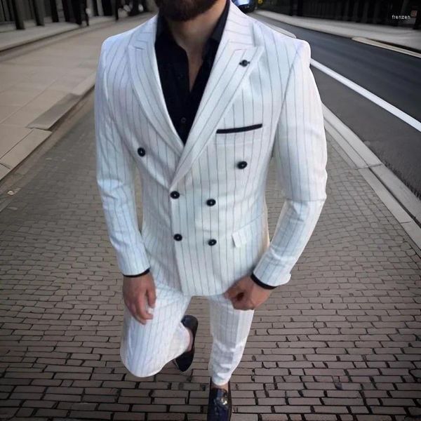 Ternos masculinos listras brancas homens slim fit smoking bastted noivo de casamento smokings para baile 2 pcs traje de lapela pico (calça de jaqueta) 2024
