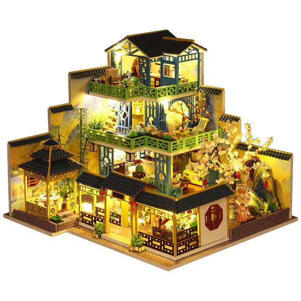 Fai da te a soppalco da giardino a soppalco in legno in miniatura con mobili kit bambola giocattoli assembly per bambini regalo di Natale casa