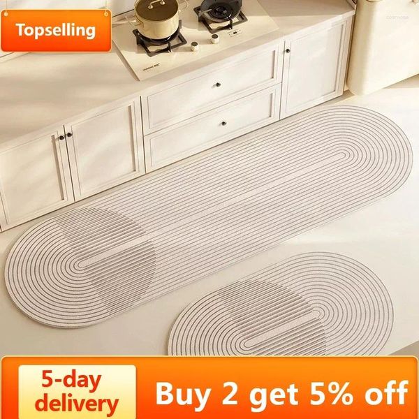 Teppiche 60 cm Super saugfähige Küchenmatte Nicht-Schlupf-Diatomitteppich Elliptischer langer Teppich Einfache Line Bad Lieferungen