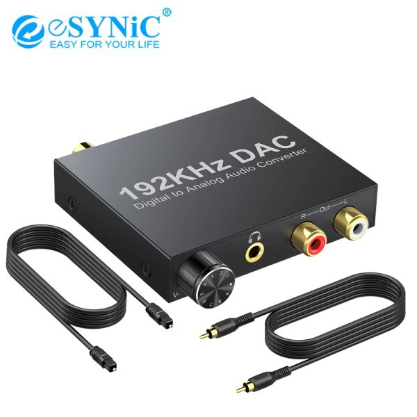 Konektörler Esynic 192kHz Dijitalden Analog Dönüştürücü DAC Dijital Koaksiyel SPDIF Toslink'e Analog Stereo L/R RCA 3.5mm Jack Audio Adaptör