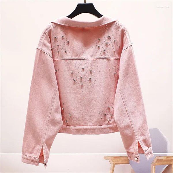 Jackets femininos Nice Autumn Women Jacket Jacket Candy Color Coat Heavy Industry Drill Drill Jeans Logo Casual Feminino Outwear P711