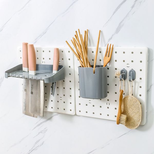 DIY Punch-Free Hole Board Rack Wandmontage Lagerregal Organizer Pegboard Hole Board Haken Rack Organizer Küchenwandregal