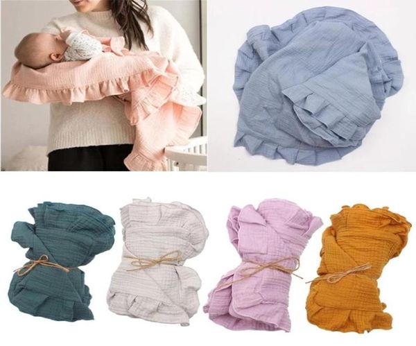 Cobertores Swadling 4 Camadas Ruffle Swaddle Born Muslin Baby Blanp Wrap Organic Cotton Bedding Infant Bath Tootom Pografia Props8869334