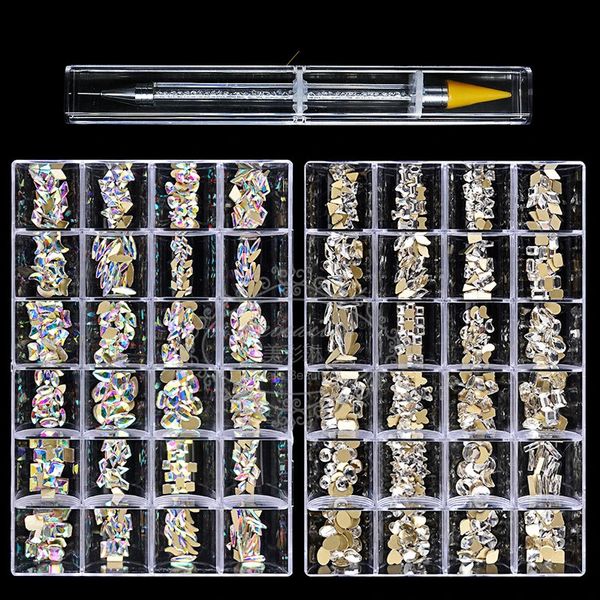 Стояние ногтя набор 480pcsbox с одним ПК -точками -кристаллами ab diy storontones Золотые дно стеклянные камни для аксессуаров для ногтей 240410