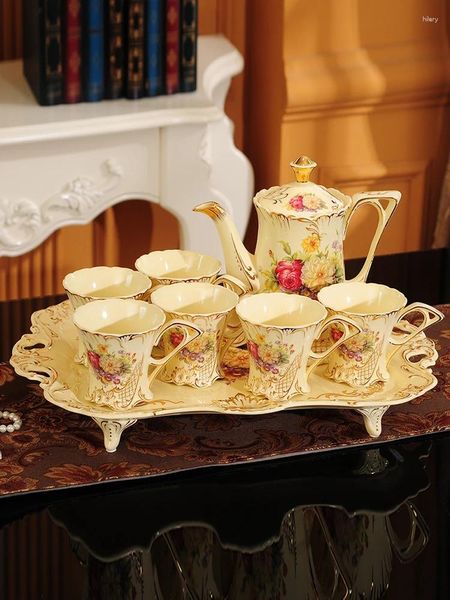 Placas decorativas Drinkwares Tea Cup Set Ceramic Housed Living Room European Water Recectadores Calinha Fria