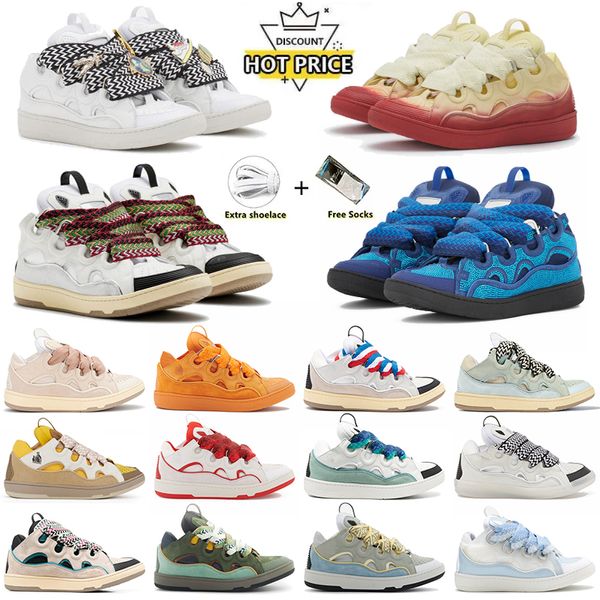 Neue Kleiderschuhe Lavines Bordstein Leder-Sneaker Designer Damen Vielseitiger blaugrüner Silever Racer Blau grau lila geschnürtes Sneakers Herren Trainer Größe 35-46