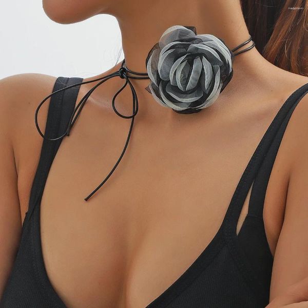 Ketten Mesh Rosen Halsketten für Frauen handgefertigt Blume Langkneotte Seilkette Choker Damen 2024 Verstellbares Schmuckzubehör