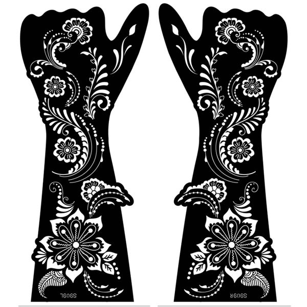 2Pairs/lote grande kit de tatuagem de hena estêncils mulheres meninas braço de mão tinta corporal