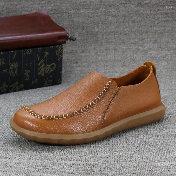 Sapatos casuais vintage masculino de couro genuíno masculino/outono bovina de bovina
