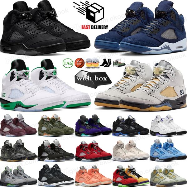 С коробкой Jump Man 5 Mens Basketball Shoes 5S Black Cat Olive Navy Navy Georgetown Aqua Unc Lucky Green Concord Racer Blue Braging Bull Fire Red Soade Saile Trainer