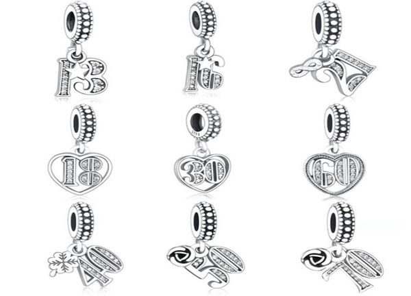 Alphabetnummern 13 16 18 21 30 40 50 60 70 Perlen authentische 925 Silberfit Original -Charm -Armband Berloque23659213692353