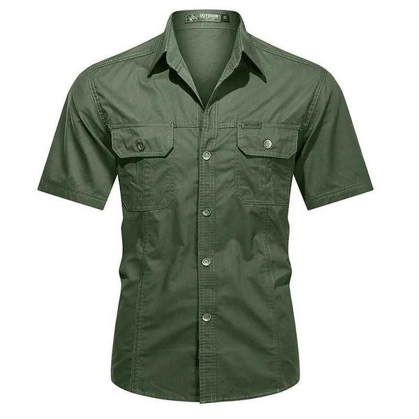 Herren-T-Shirts 2022 Neuer Sommer-Denim Kurzärmel-Herrenhemd 100% Baumwoll Military Casual Shirt Outdoor Wander- und Angelkleidung Plus Größe J240409