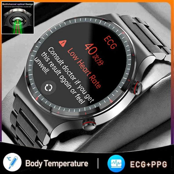 Relógios 2022 Novo ECG+PPG Smart Watch Men Medição infravermática Automática Medição de oxigênio Blood Coração Pressão Smartwatch Men para Huawei