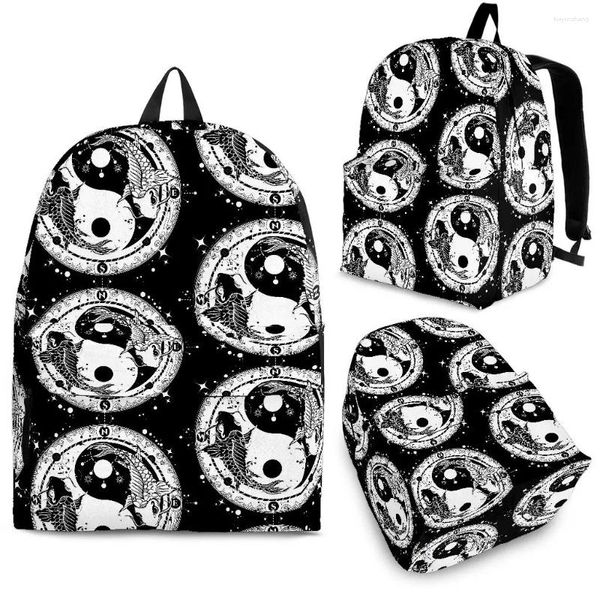 Rucksack Yikeluo Black Yin Yang Tai Chi 3D -Druck Unisex bequem verstellbare Schultergurte Boho Student Lehrbuch Knapsack