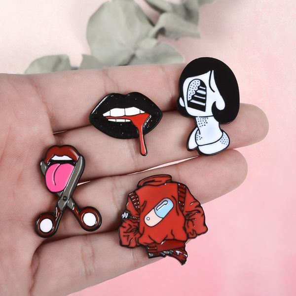 Pillen Eyeliner Zungenlippen Emaille Pins verdrehte Uhr Girl Broschen Denim Hemd Revers Pin Bag Punk Cooles Schmuck Geschenk für Freunde