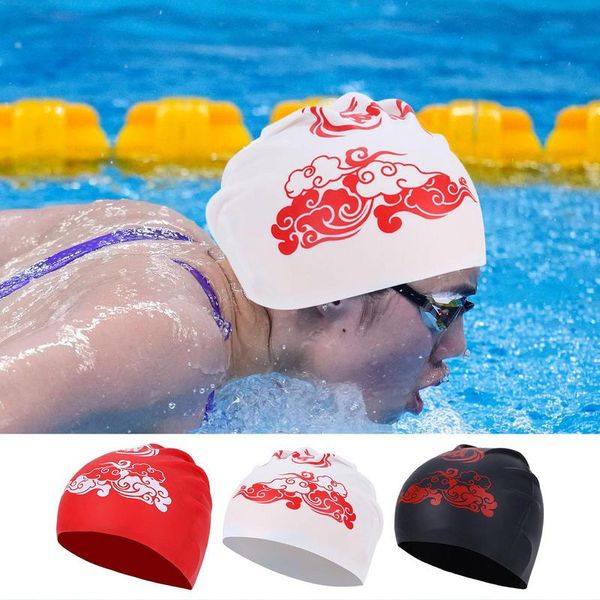 Tappi da nuoto in silicone cappello da bagno in stile cinese ergonomico tappi da bagno impermeabili per adulti proteggono i capelli per il bagno di nuoto